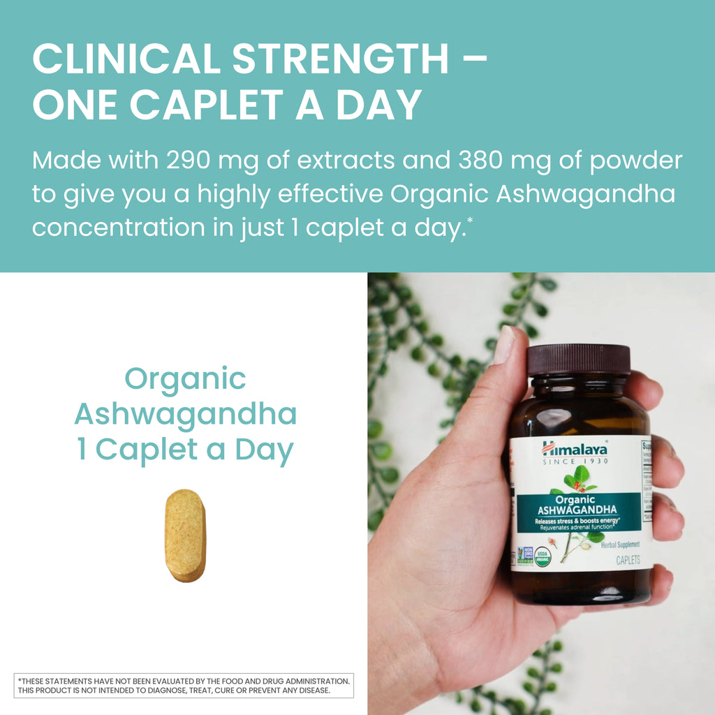 Organic Ashwagandha Root for Stress, Energy and Adrenal Support, 670 Mg, 90 Caplets