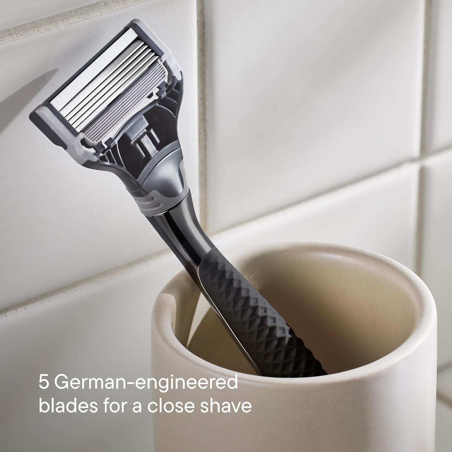 Original Shaving Kit for Men - Razor Handle, 3 Razor Blade Refills, Foaming Shave Gel, and Travel Blade Cover - German Engineered - Charcoal