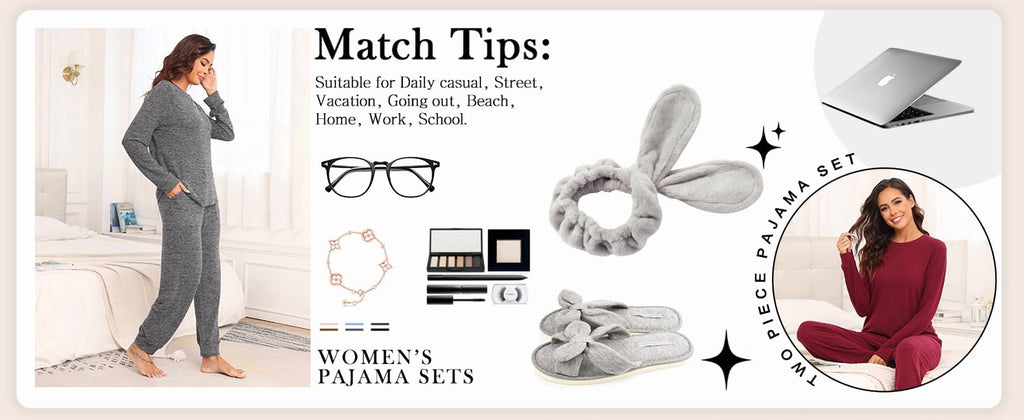 Womens Pajamas Sets Long Sleeve Top and Pant with Pockets Lounge Wear Set Oufits