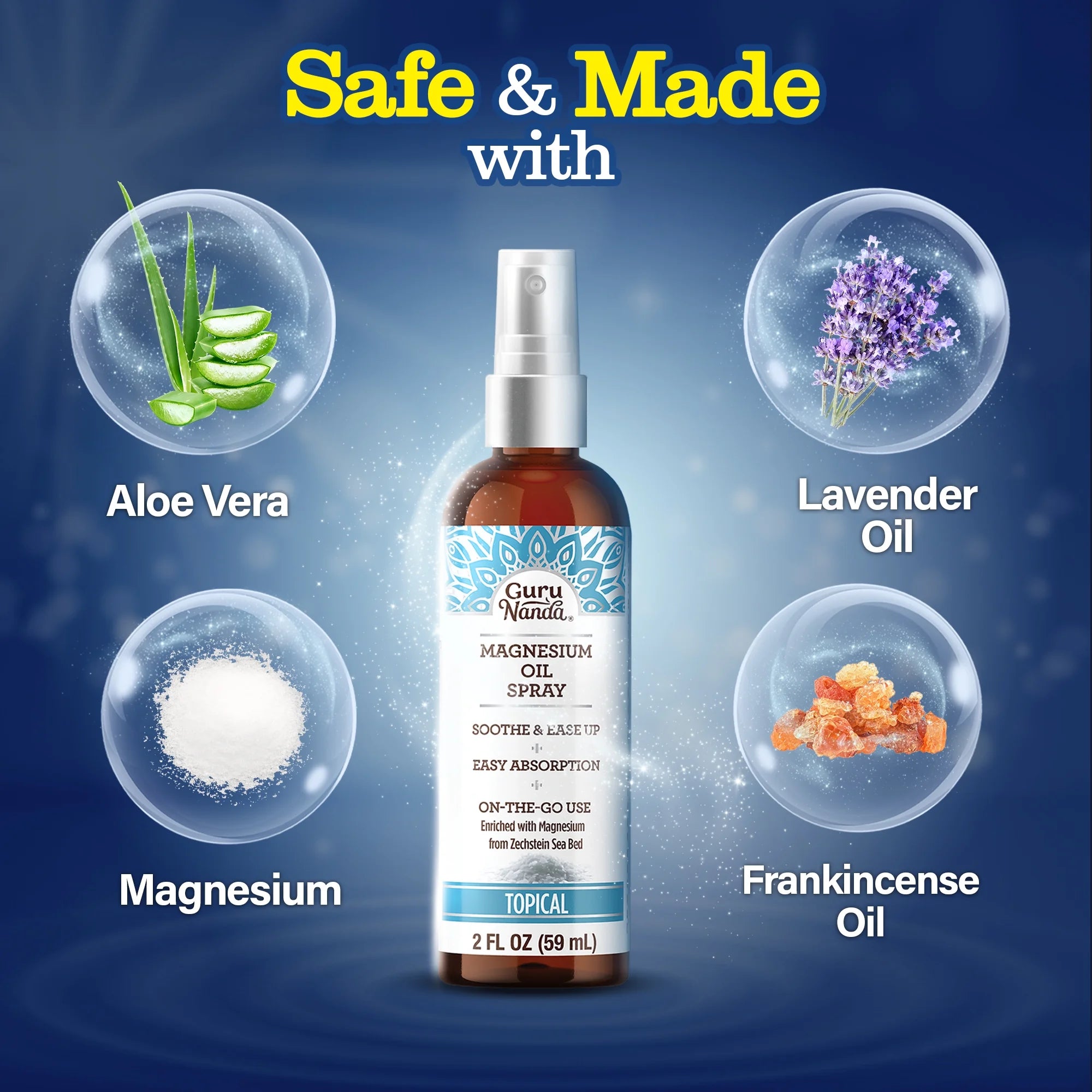 Magnesium Oil Spray for Muscle Relief & Soothing Aches - Quick Absorbing- 2Oz