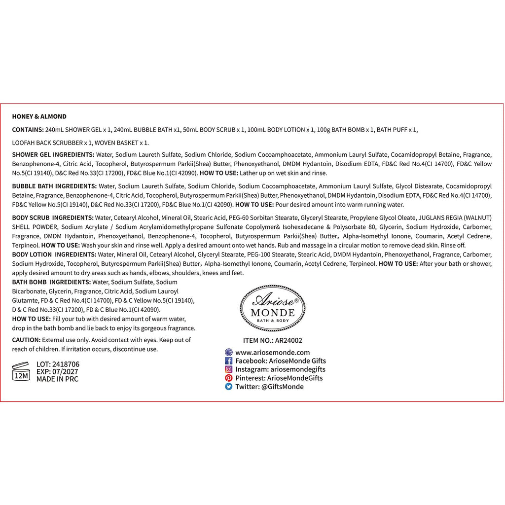 Gift Baskets , Spa Gifts for Women, 8Pcs Honey Almond Bath Gift Set for Women, Relaxation Self Care Spa Kit W/Bath Bomb, Bubble Bath, Mom Birthday Gifts, Christmas Gifts Thank You Gifts