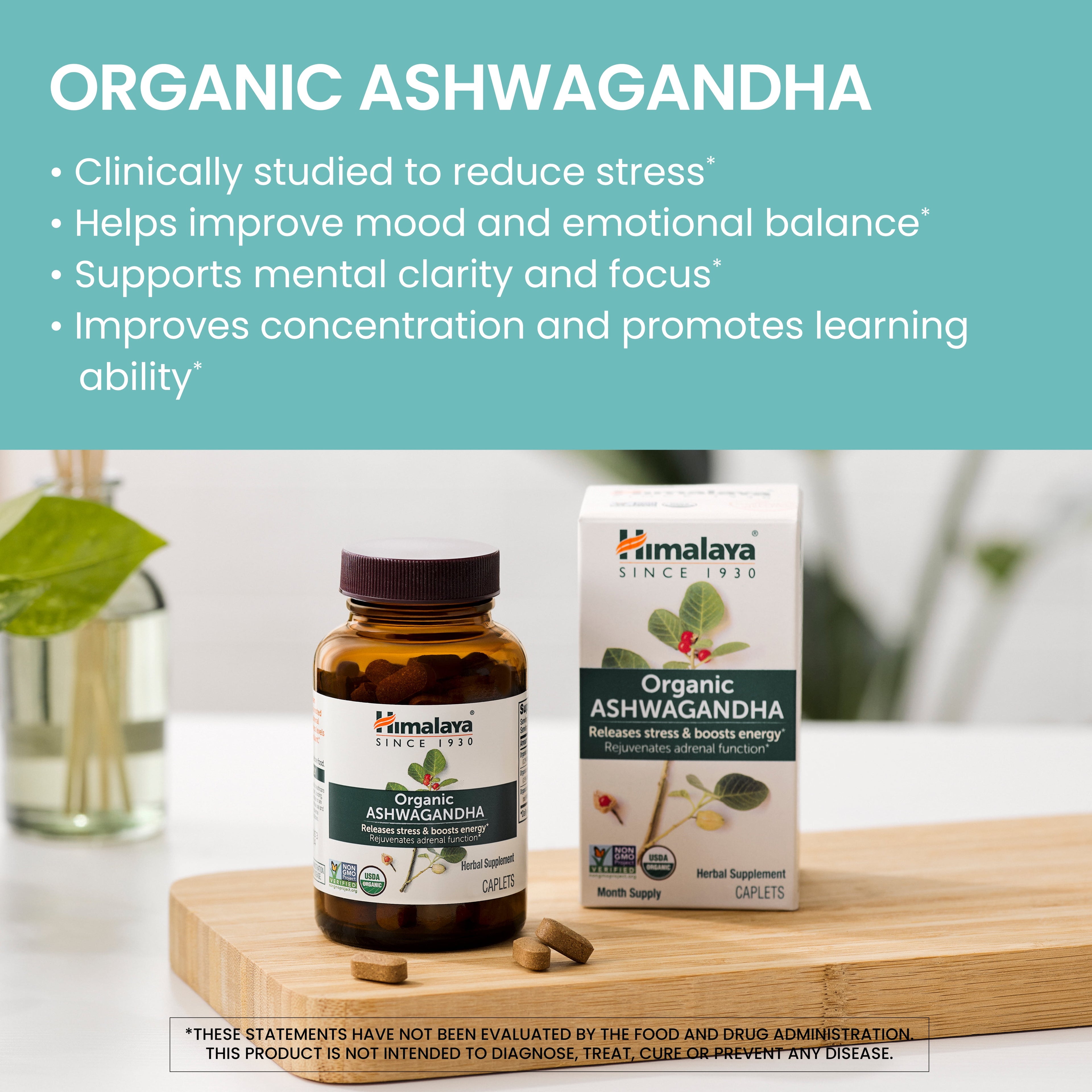 Organic Ashwagandha Root for Stress, Energy and Adrenal Support, 670 Mg, 90 Caplets